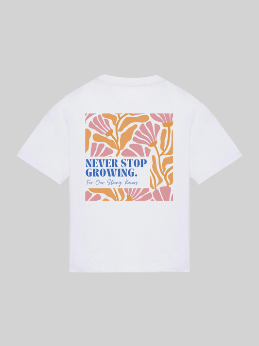 Never Stop Growing – Oversized T-Shirt Dames