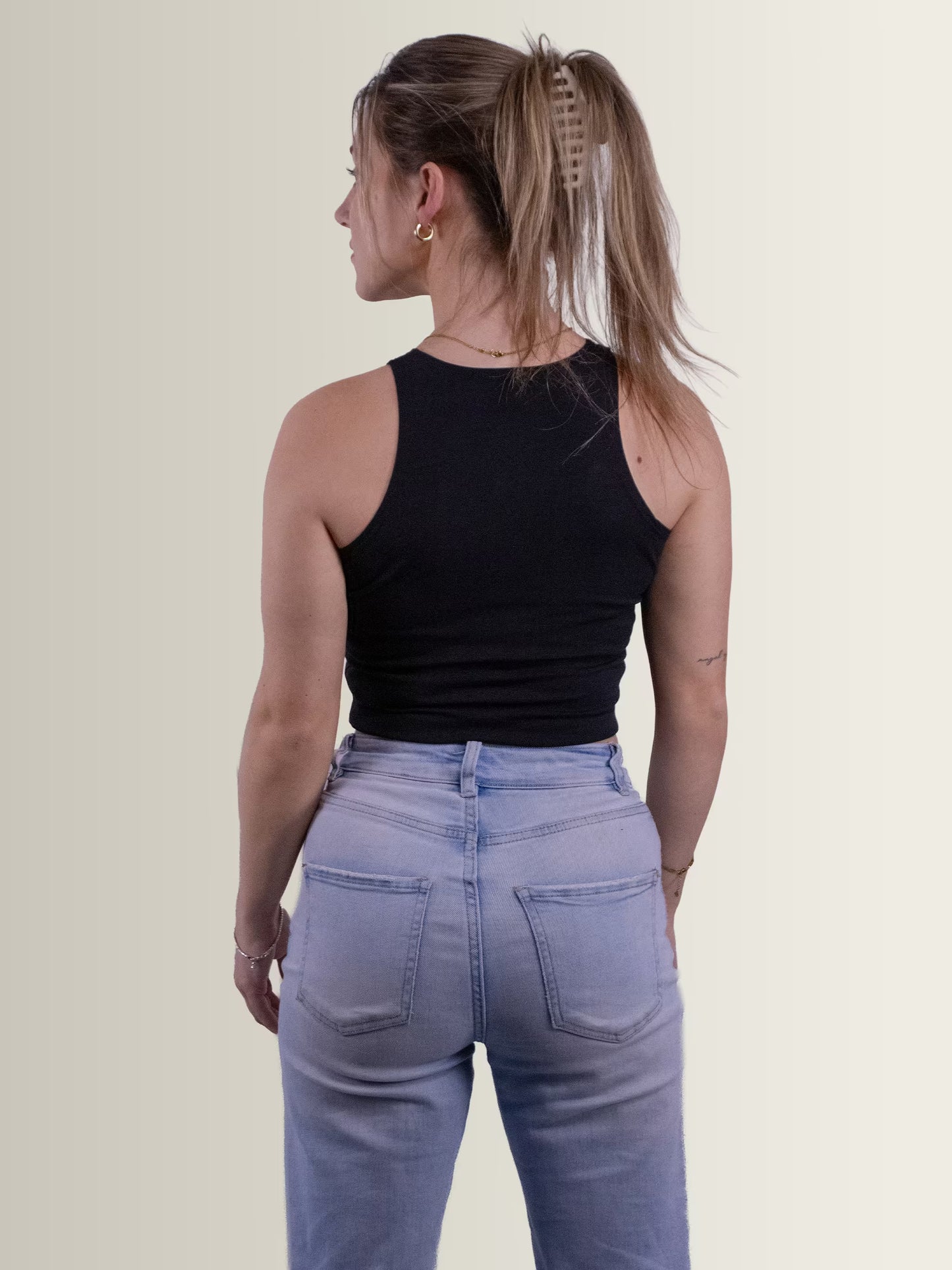 Techno Chrome - Sleeveless Crop Top Black