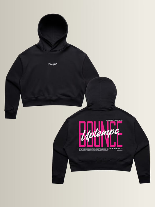 BOUNCE - Graphic Crop Hoodie Black