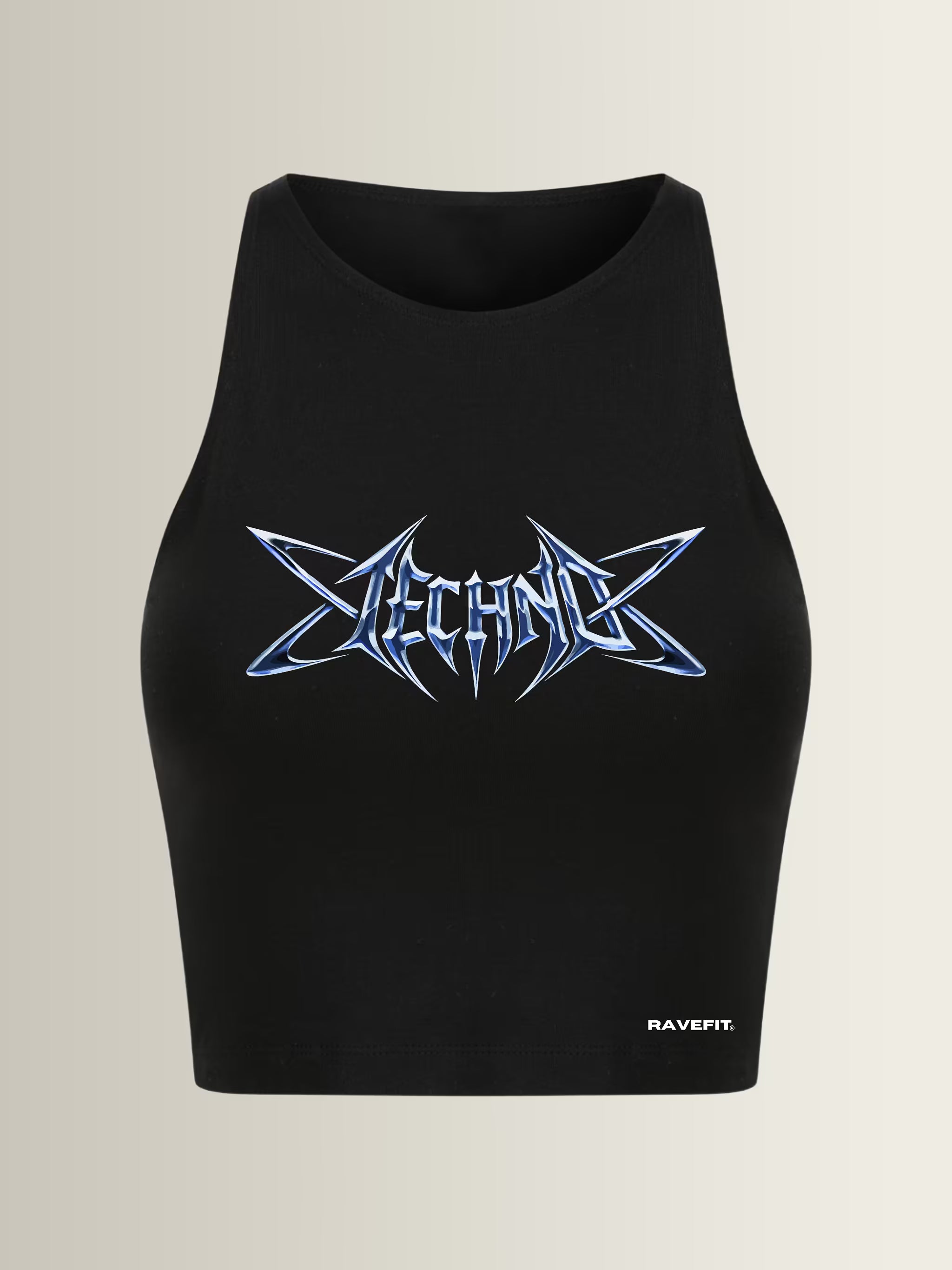 Techno Chrome - Sleeveless Crop Top Black