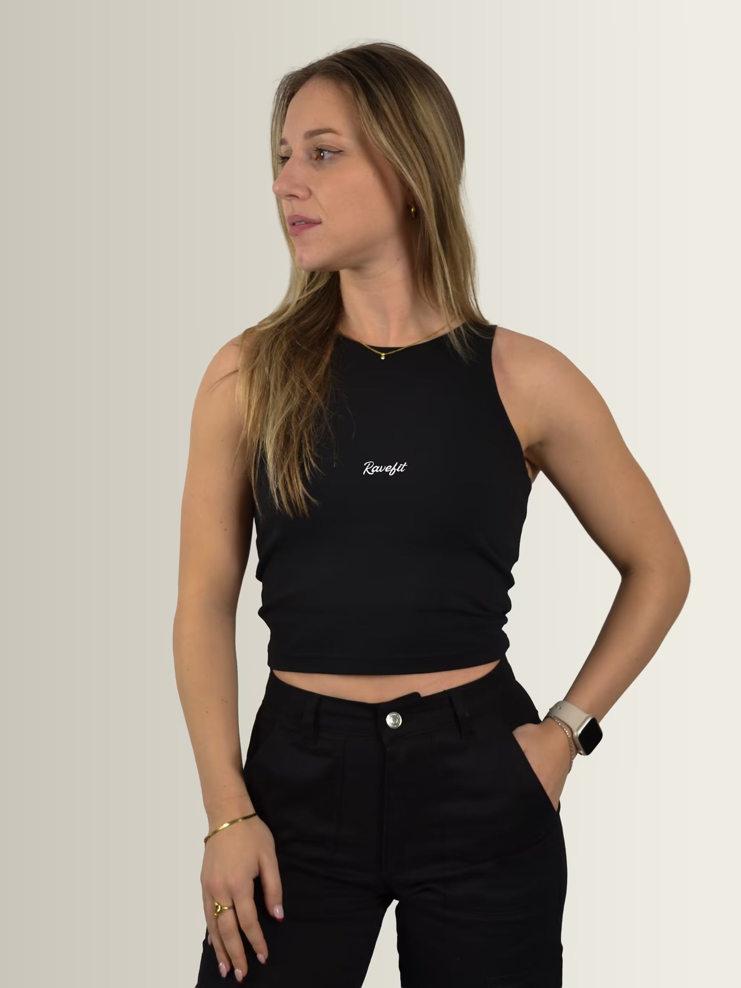 BOUNCE - Graphic Sleeveless Crop Top Black